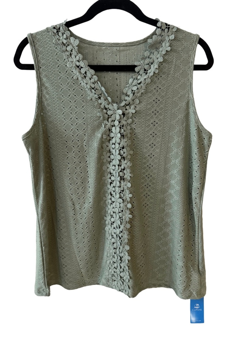 NWT Cupshe Green Summer Tank With Floral Lace Trim | M